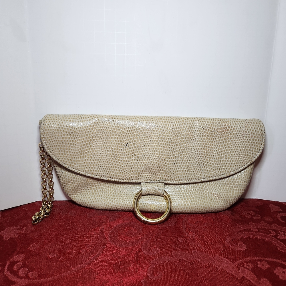 Vintage Saylor Sage Snakeskin Embossed Leather Clutch Wristlet Bag